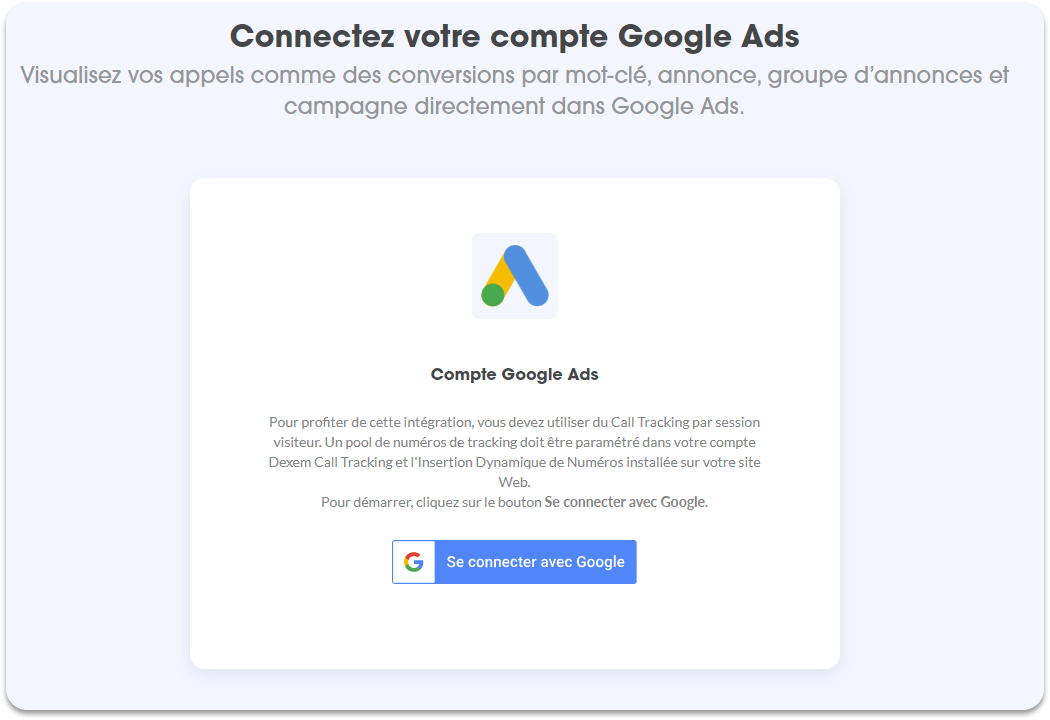 Connexion intégration Google Ads
